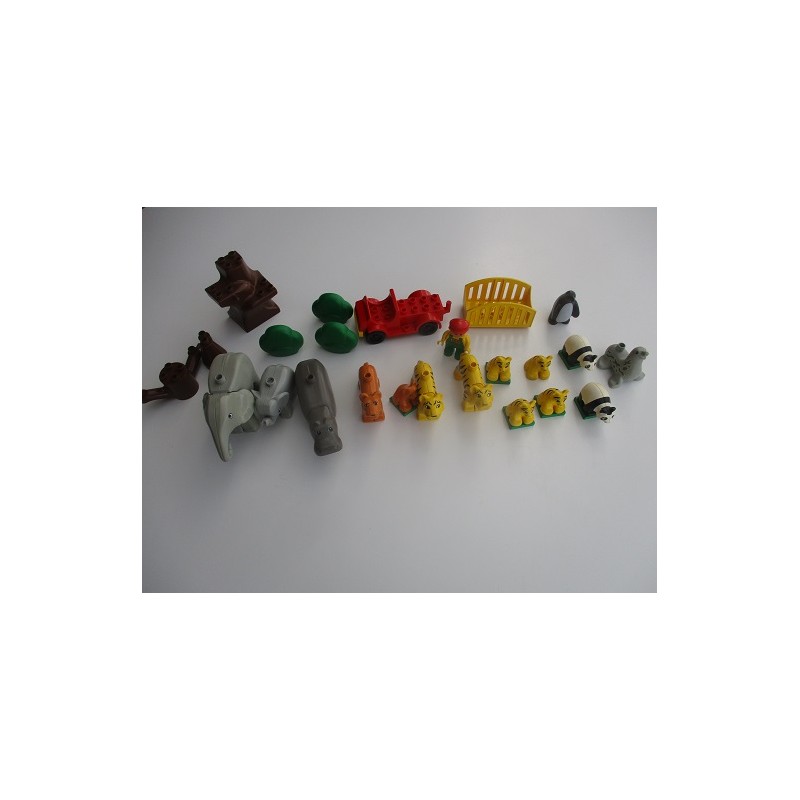 Duplo animaux du zoo 15 avec arbre , voiture et remorque de transport  vintage